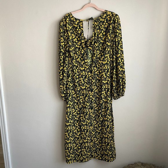 Topshop / Black and Yellow Long Sleeve Midi Dress - Picture 8 of 11